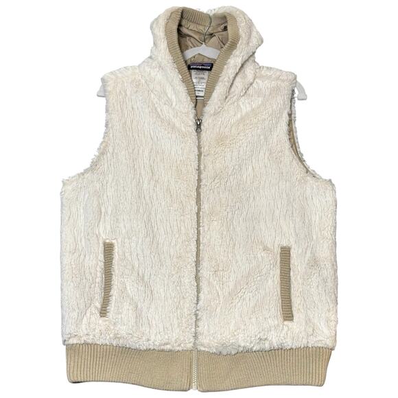 Patagonia Jackets & Blazers - Patagonia Cream Sherpa Fleece Vest Women’s L Hooded Zip Outdoor Layer